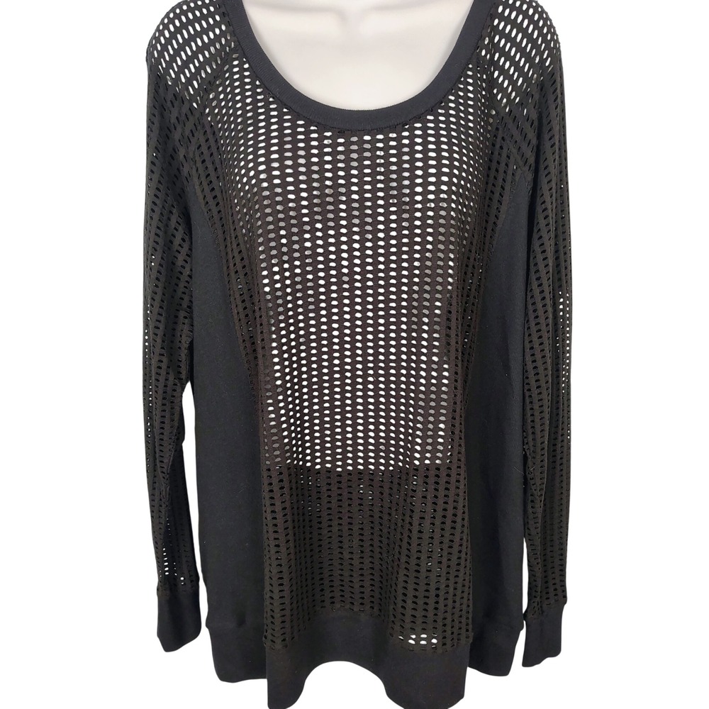 Lane Bryant Black Long Sleeve Open Weave Pullover